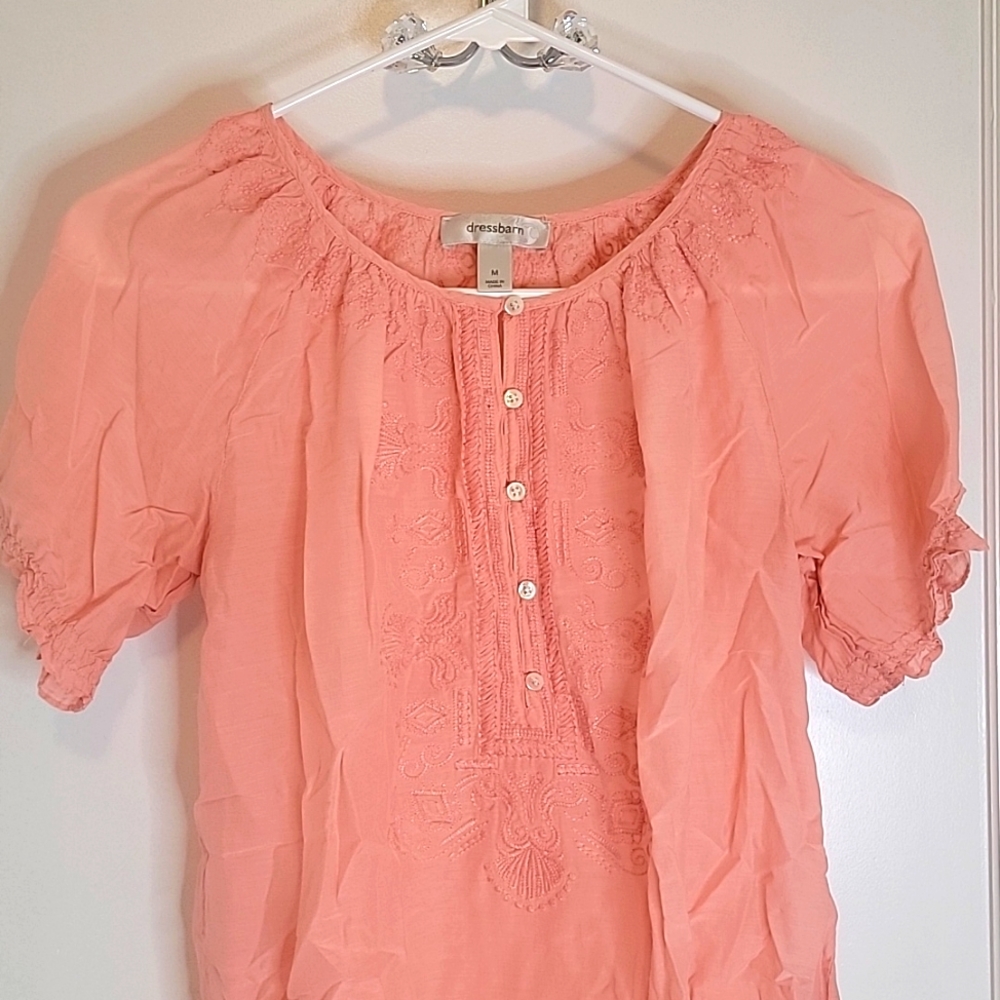 Dress Barn Peach Embroidered Blouse-Size M